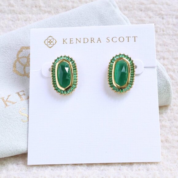 Kendra Scott Jewelry - Kendra Scott Gold Green Mix Stud Earrings - Baguette Ellie